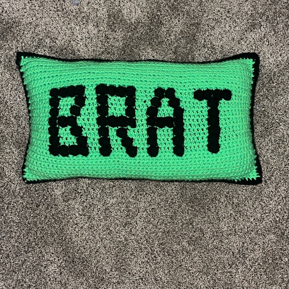 Handmade Crochet BRAT pillow 18x10inches